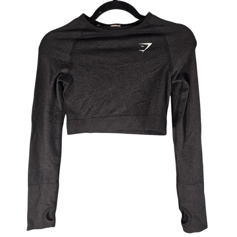 Gymshark Women's Crew Neck Long Sleeve Activewear Workout Crop Top Black Size S